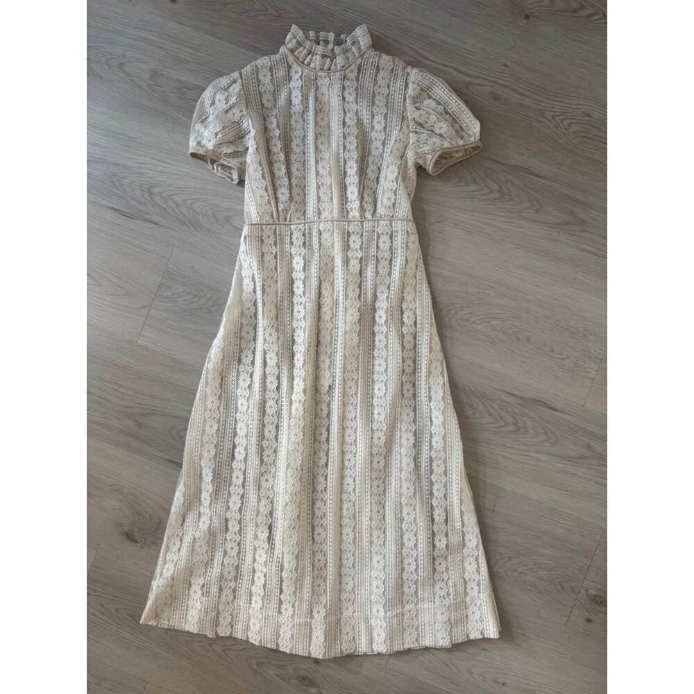 Girls Size 10 Cream Lace High Neck Maxi Dress